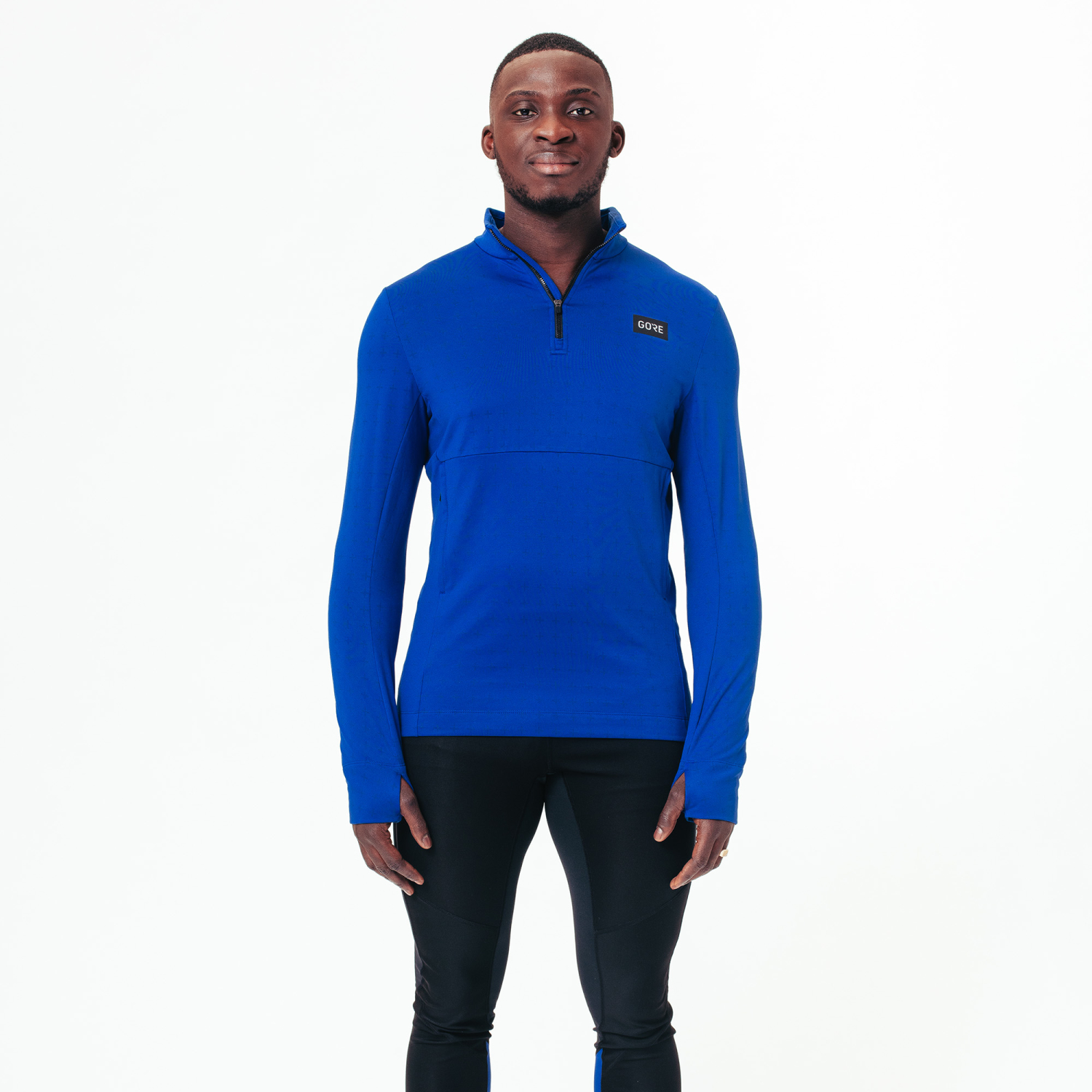 A product model is wearing the Everyday Thermo 1/4-Zip Mens in size EU Large / US Medium and is 185 cm / 6'1'' and weighs 85 kg / 187 lbs.