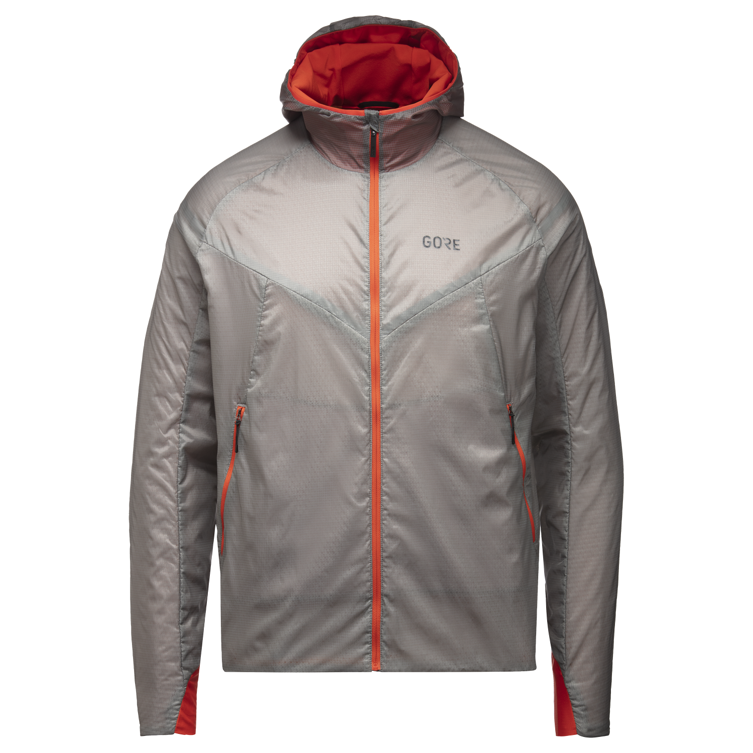 GOREWEAR Men's R5 GORE-TEX INFINIUM(TM) Insulated Running Jacket in Lab Gray/Fireball | Small | Slim fit | Windproof