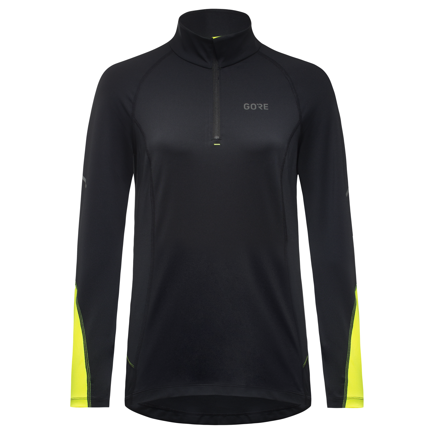 GOREWEAR Women's M Mid Long Sleeve Zip Running Shirt in Black/Neon Yellow | XS (0-2) | Slim fit