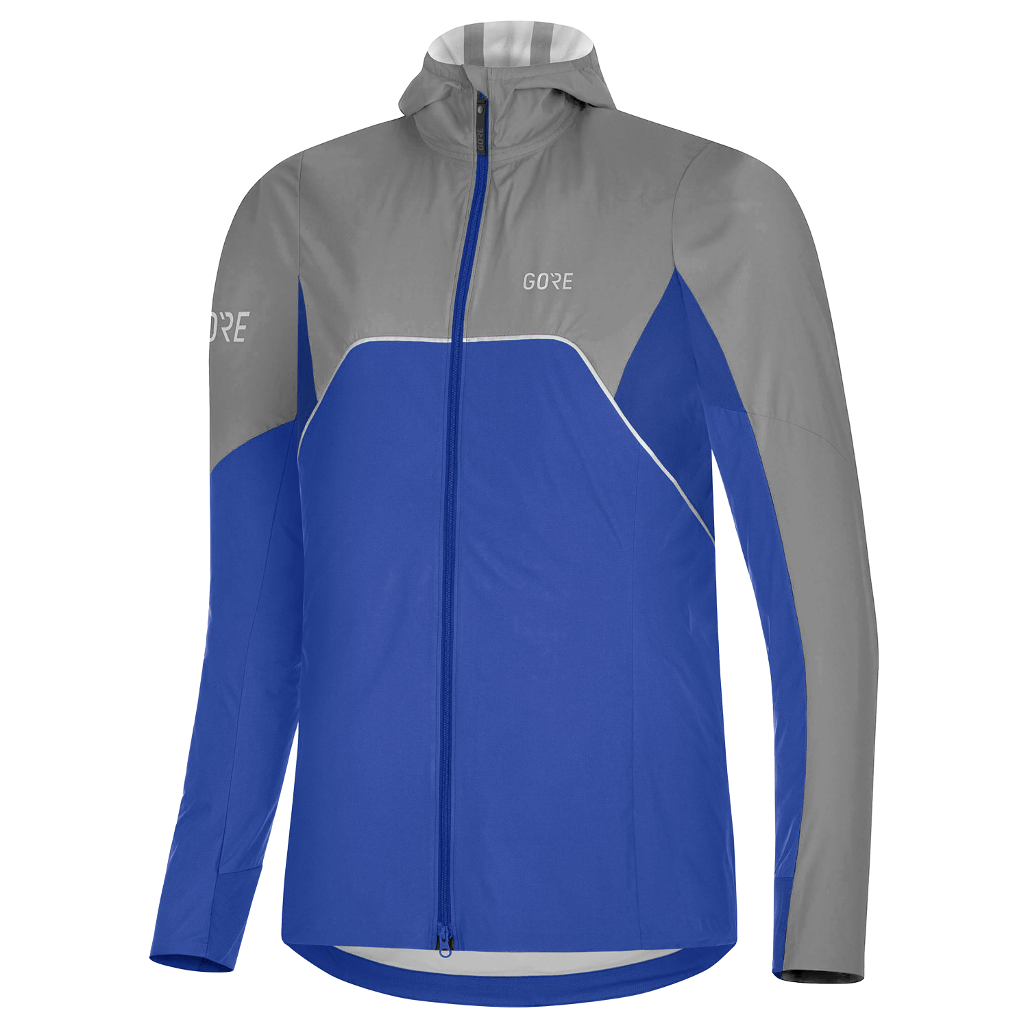 GOREWEAR R7 Women's Partial GORE-TEX INFINIUM(TM) Hooded Running Jacket in Ultramarine Blue/Lab Gray | Large (12-14) | Slim fit | Windproof