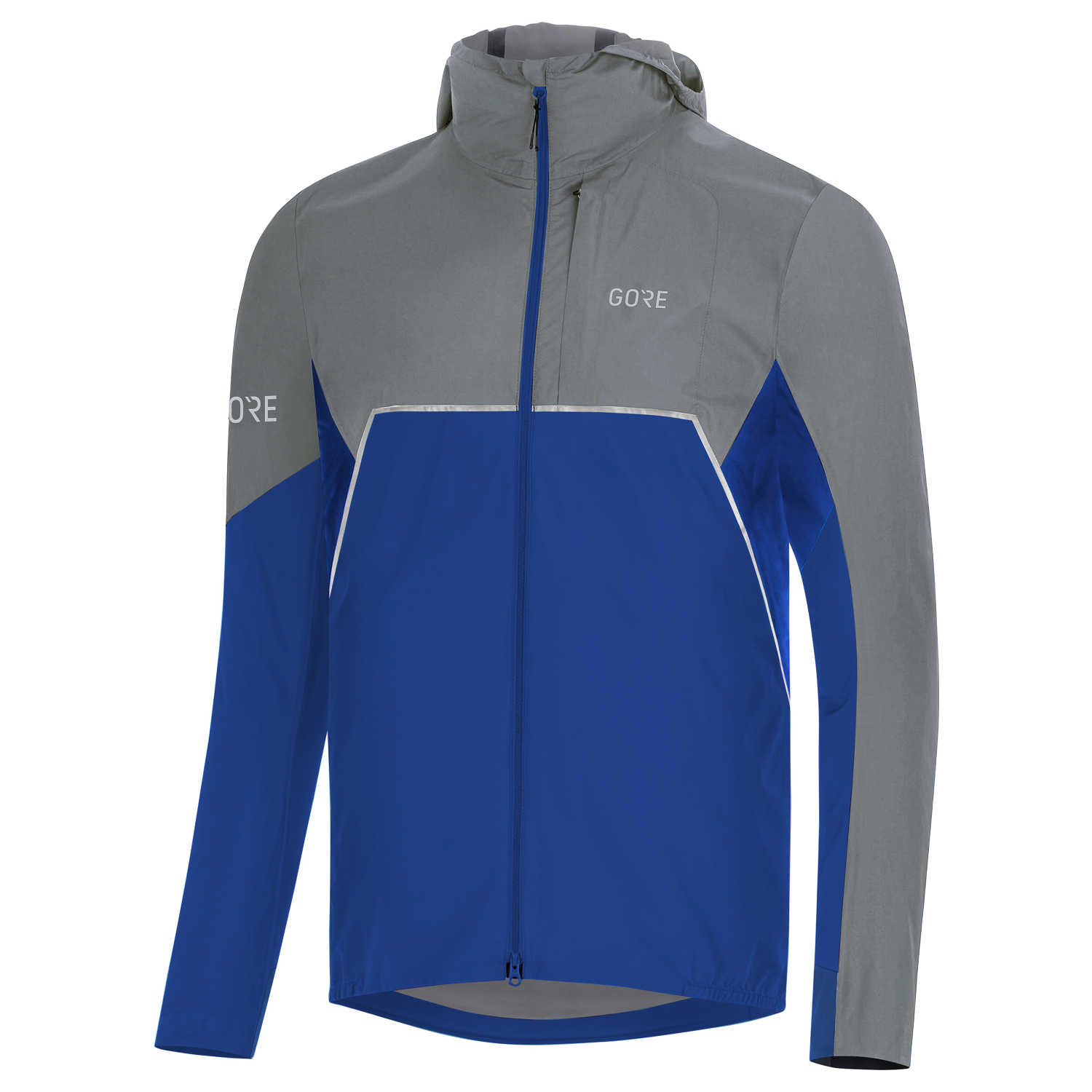 GOREWEAR Men's R7 Partial GORE-TEX INFINIUM(TM) Hooded Running Jacket in Ultramarine Blue/Lab Gray | XL | Slim fit | Windproof