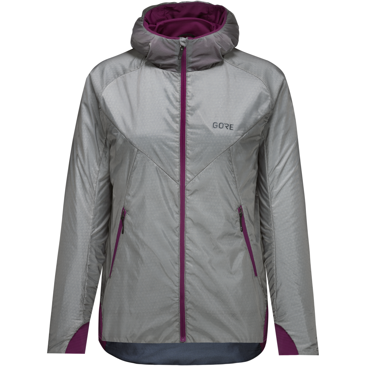 GOREWEAR R5 Women's GORE-TEX INFINIUM(TM) Insulated Running Jacket in Lab Gray/Process Purple | Small (4-6) | Slim fit | Windproof