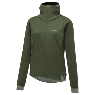 R3 Women's GOREWEAR WINDSTOPPER(R) Thermo Running Hoodie in Utility Green | 2XS | Slim fit | Windproof