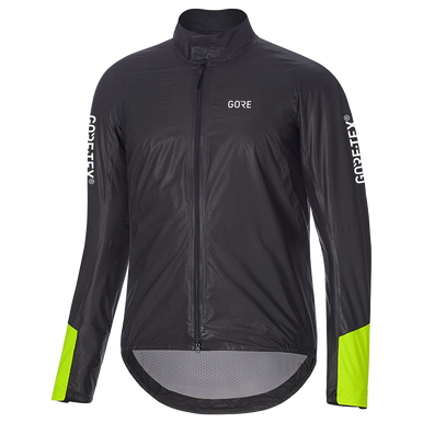 GOREWEAR Men's C5 GORE-TEX SHAKEDRY(TM) 1985 Insulated Viz Cycling Jacket in Black/Neon Yellow | XS | Slim fit | Waterproof