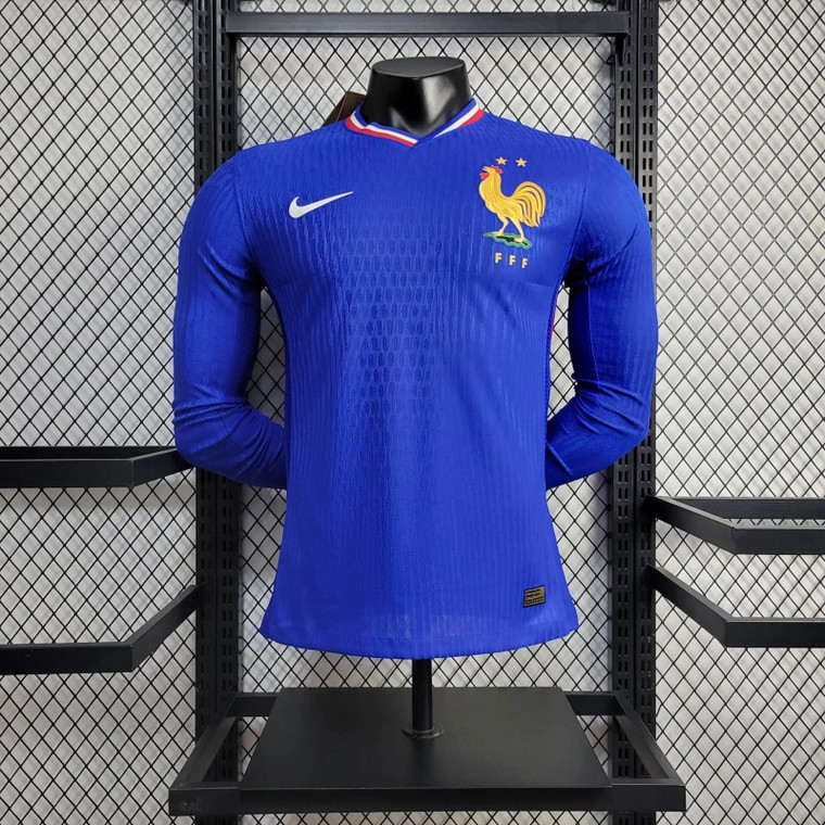 Long Sleeve France 2024 Euro Home Player  Version Jersey