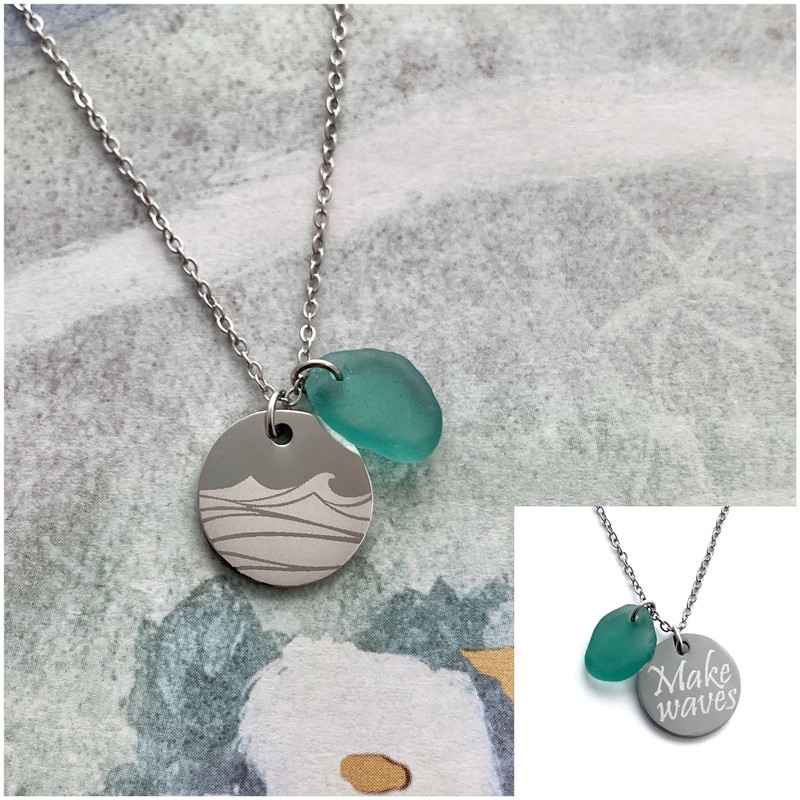 'Make waves' green beach glass necklace