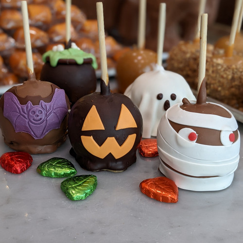 Assorted Halloween decorated caramel apples