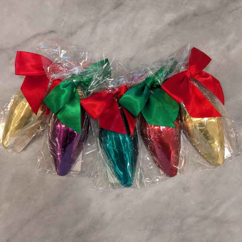 Foil wrapped chocolate lightbulbs, multi-colored