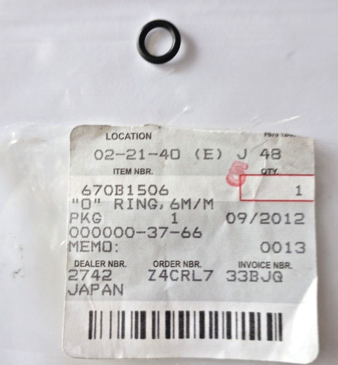 Kawasaki ZG1200, KDX220, ZX-11 O-Ring 6MM NOS 670B1506 (L