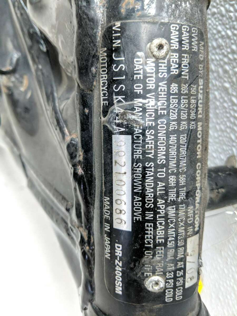 09 Suzuki DRZ400SM DRZ 400 Main Frame Chassis DAMAGED SLVG