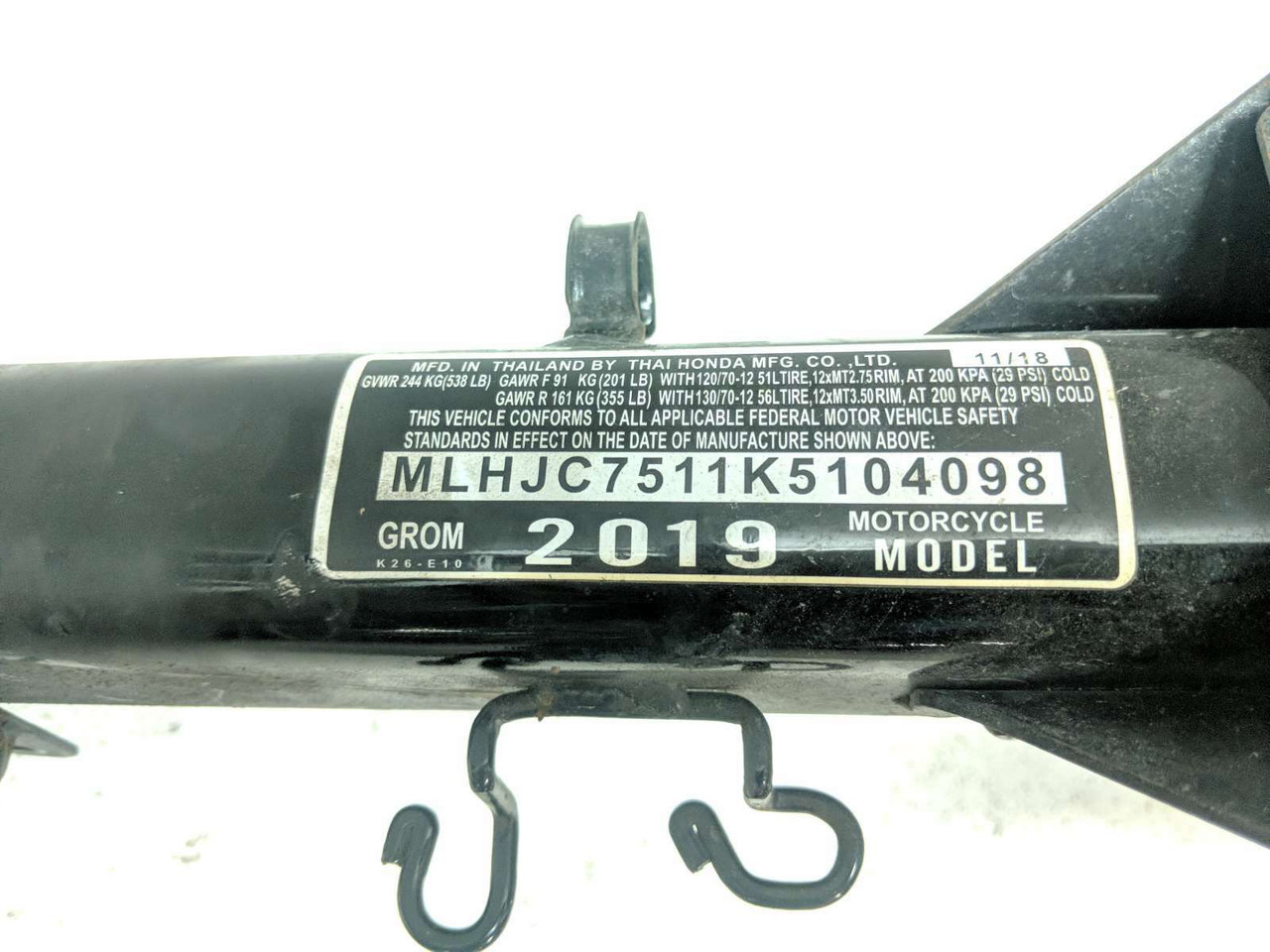 19 Honda Grom 125 Main Frame Chassis STRAIGHT SLVG - Sun