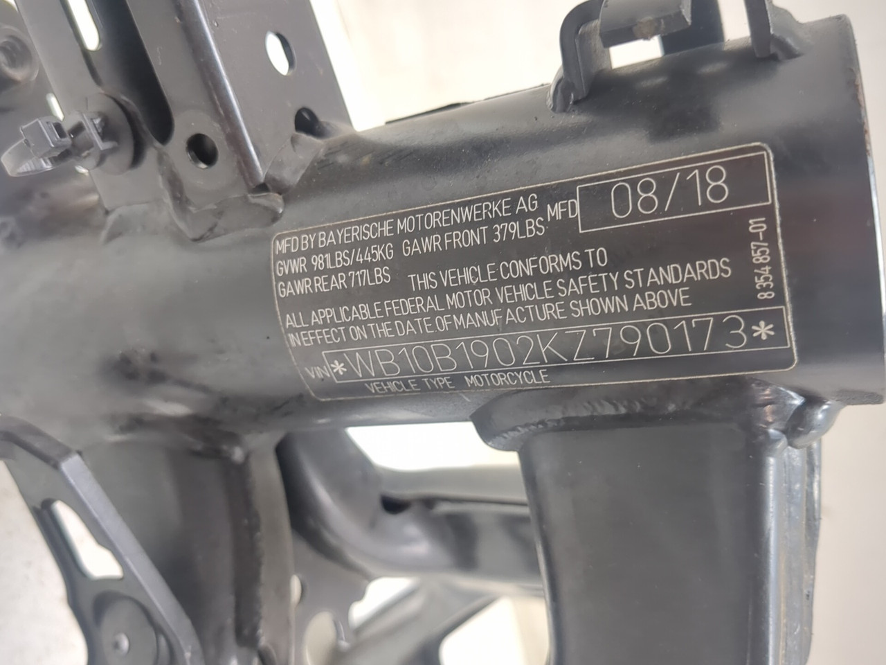18-23 BMW F850GS Main Frame Chassis STRAIGHT CLN - Sun Coast Cycle