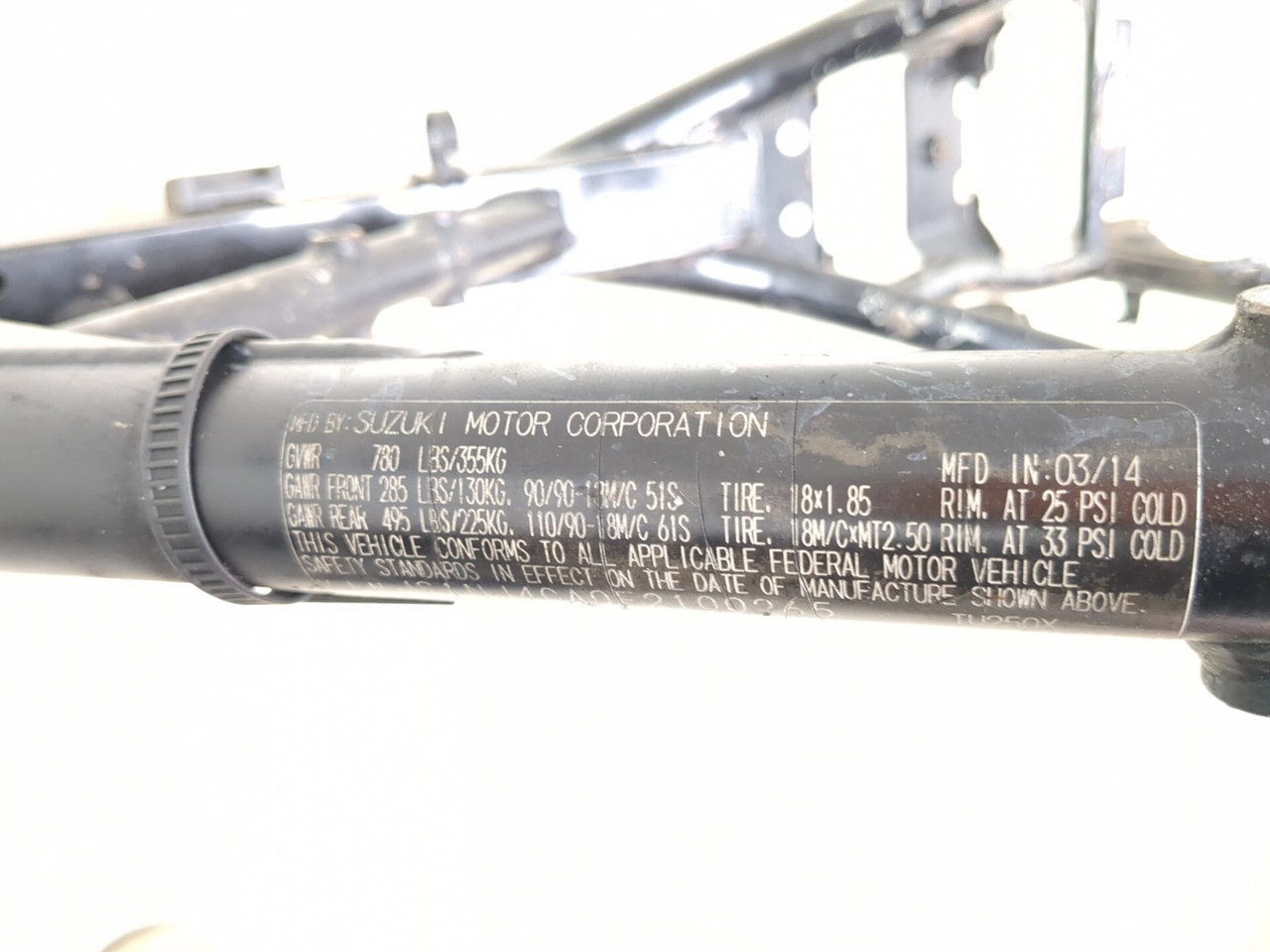 09-19 Suzuki TU250X Main Frame Chassis STRAIGHT SLVG - Sun Coast