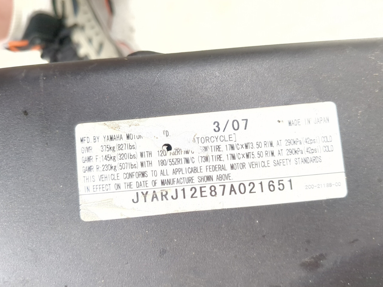06-08 Yamaha YZF-R6R YZF R6 Main Frame Chassis STRAIGHT CLN 2C0