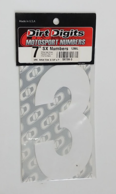 DIRT DIGITS Super X Competition Stick-On 7in. WHITE Number 3 09-6083