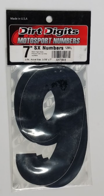 DIRT DIGITS Super X Competition Stick-On 7in. Black Number 9 09-6079
