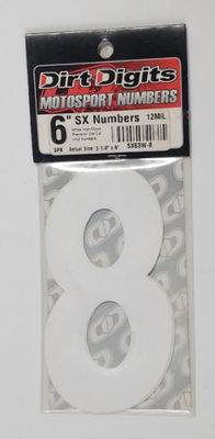 DIRT DIGITS Super X Competition Numbers 6" White 8 3-Pack 09-6508