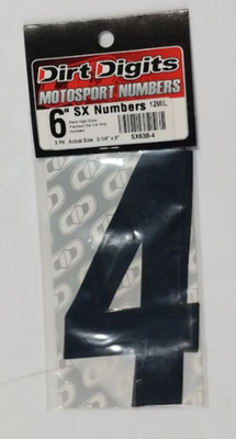 DIRT DIGITS Super X Competition Stick-On Numbers 6" Black 4 09-6514