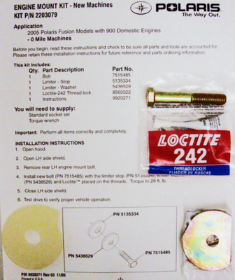 2005-2006 Polaris 900 Fusion RMK Switchback Snowmobile Engine Mount Kit [NOS]