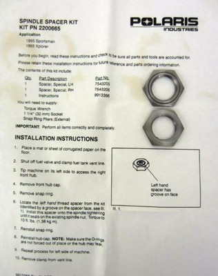 QTY2 NOS Polaris Spindle Spacer Kit 2200665 Sportsman XPlorer 400