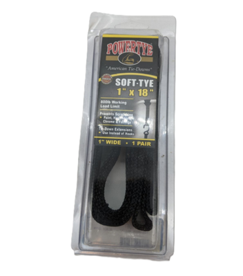 Powertye Soft-Tye 1"x18" Black Straps 800lb Work Load Limit - 2 Pack 29-1067