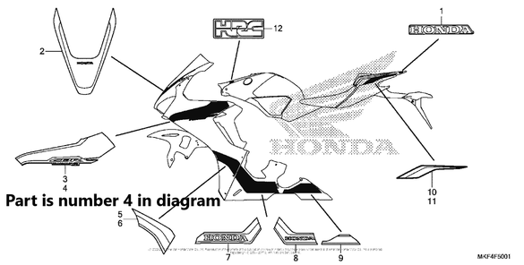 Honda OEM Stripe A L Cowl Lower 86652-MKF-D40ZA Honda OEM Stripe A L Cowl Lower 86652-MKF-D40ZA