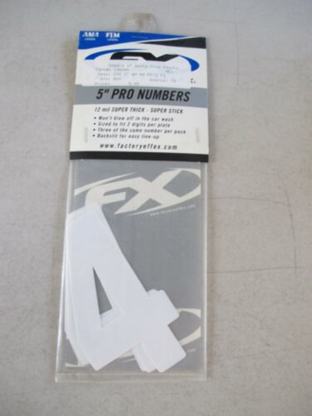 FACTORY EFFEX #4 White Pro Number Plate Decal 5-inch 130204 Motocross Dirt Bike