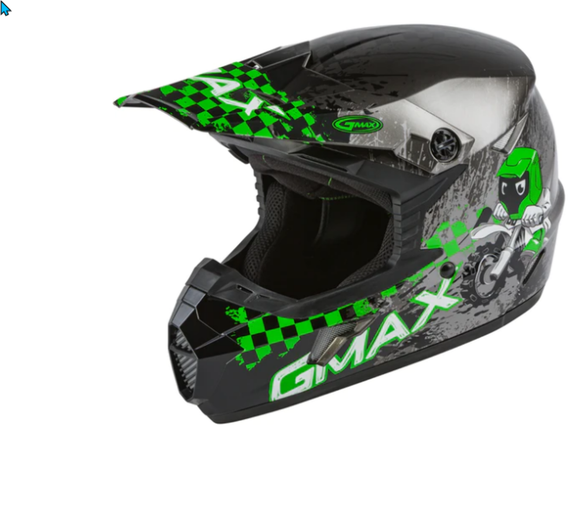 GMAX Youth MX-46Y Anim8 Helmet YOUTH MEDIUM Dark Silver/Green 72-6639YM