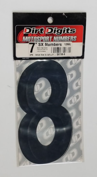 DIRT DIGITS Super X Competition Stick-On 7in Black Number 8 09-6078