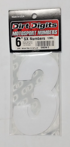 DIRT DIGITS 6in White Super X Digits 3/PK 09-6503