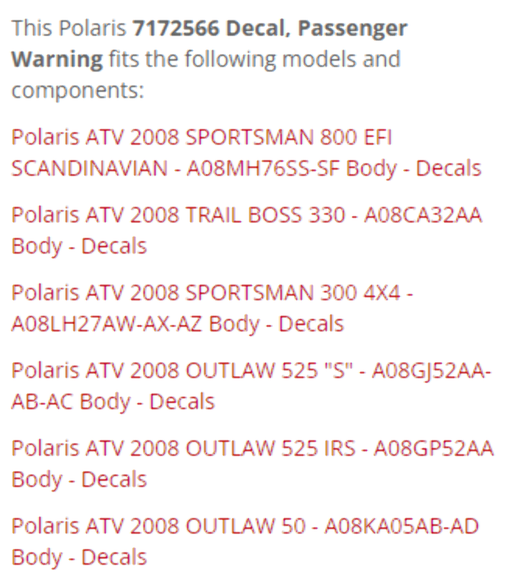 2004-2014 Polaris ATV Sportsman Scrambler NO PASSENGER Warning Decal 7172566