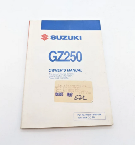 NEW 2009 SUZUKI GZ250 OEM OWNER'S MANUAL 99011-13F60-03A