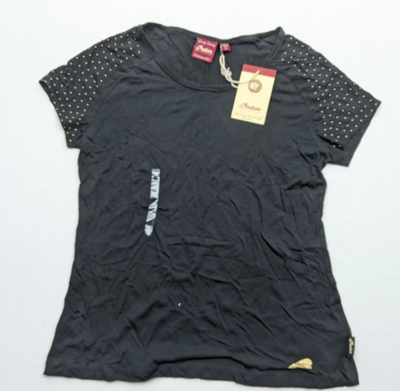INDIAN Motorcycle Womens Black T-Shirt With Brass Studs Med P728002