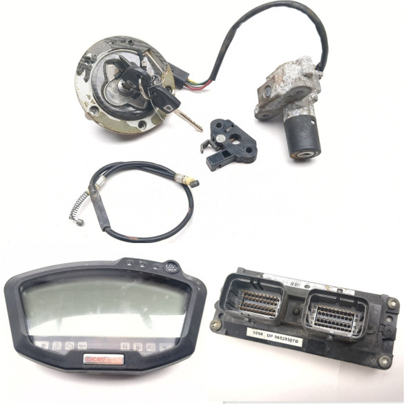 07-11 Ducati 848 1098 1198 Ignition Switch Cap Gauge ECU Module Lock Set W/ KEY