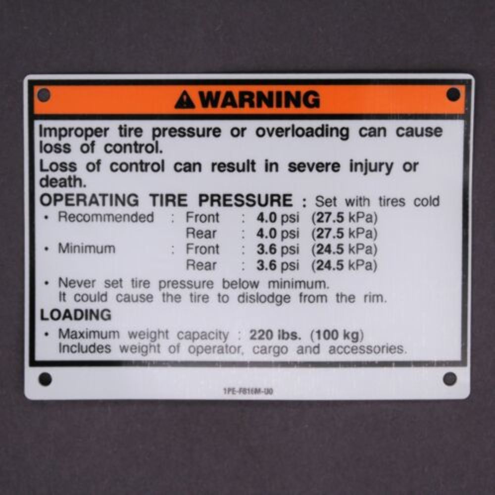 Yamaha 1PE-F816M-U0-00 WARNING LABEL - RAPTOR 700 MODELS