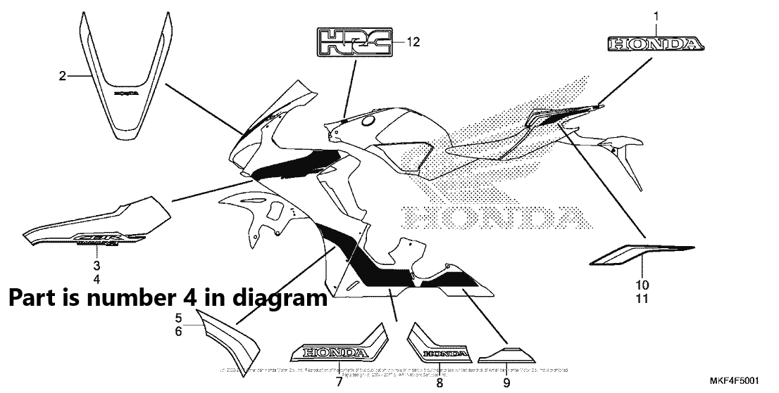 Honda OEM Stripe A L Cowl Lower 86652-MKF-D40ZA