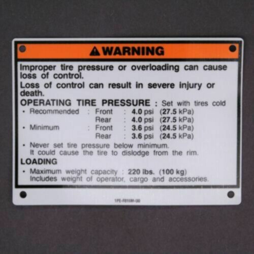 Yamaha 1PE-F816M-U0-00 WARNING LABEL - RAPTOR 700 MODELS H