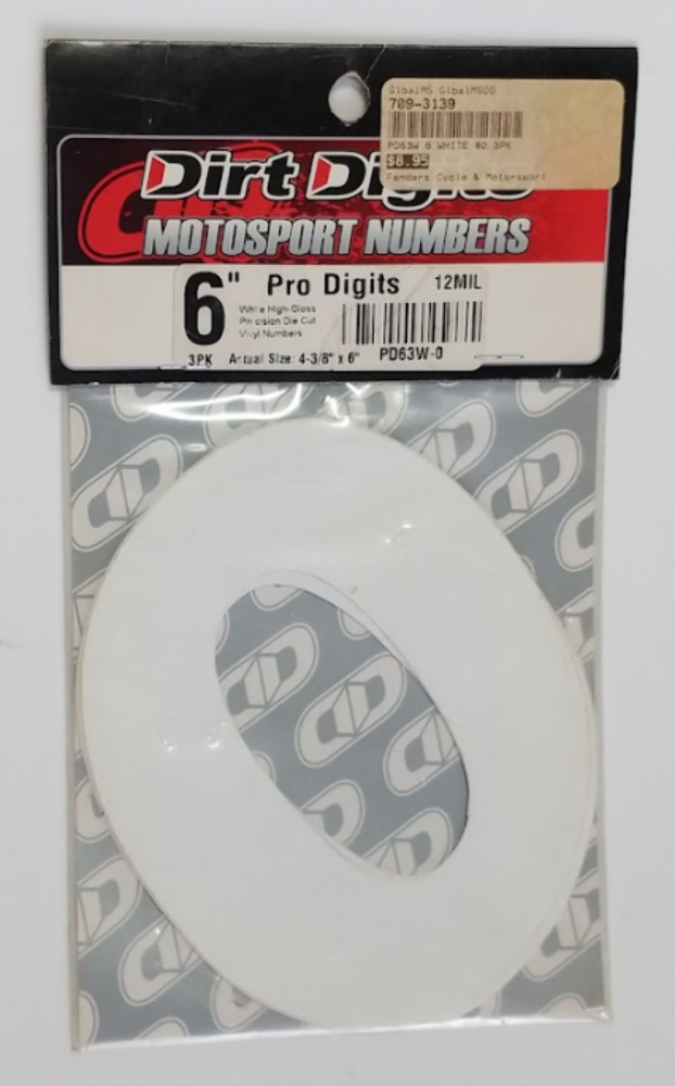 Dirt Digits Pro Digits Stick-On 6in. WHITE NumbeR 0 709-3139