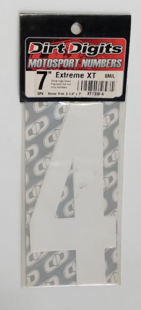 Dirt Digits Super X Competition Stick-On 7in. WHITE NumbeR 4 7091464