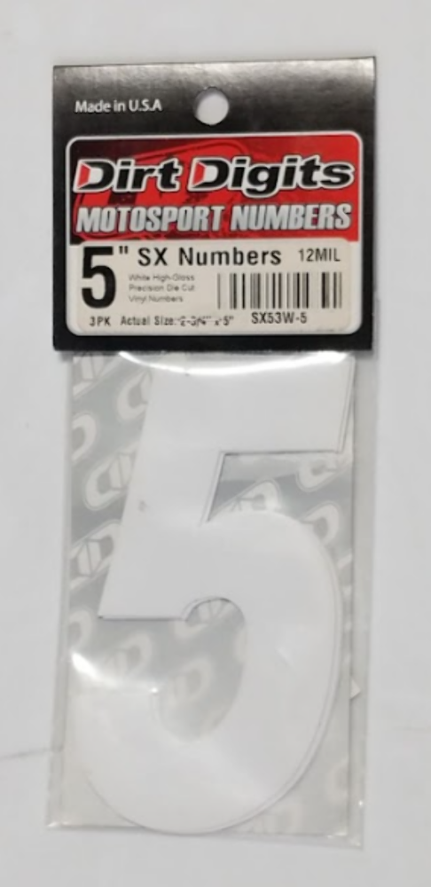 Dirt Digits Super X Competition Stick-On 5" White Number 5 09-6045