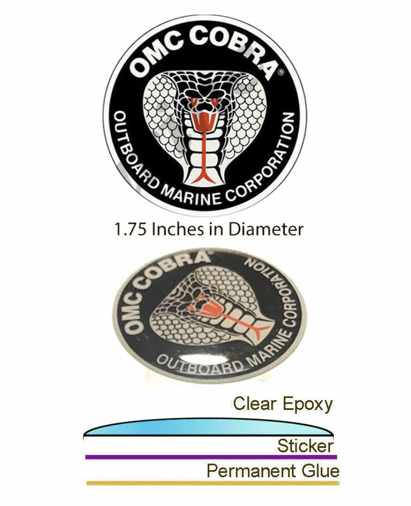OMC Cobra/King Cobra Stern Drive Epoxy Dome Sticker. OEM reproduction of 0911848