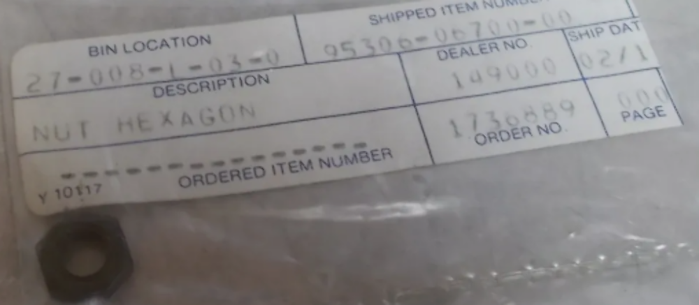 NOS OEM Yamaha Hexagon Nut 1972 95306-06700