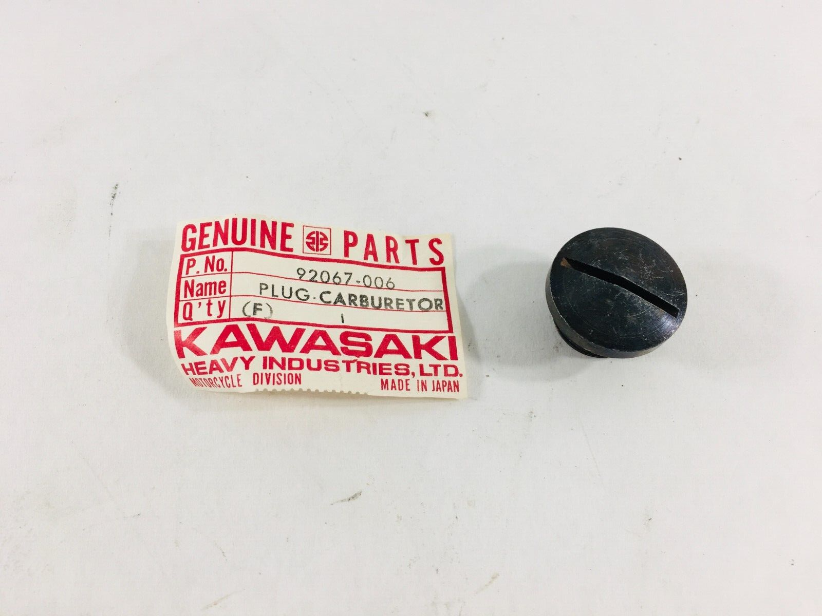 NOS GENUINE Kawasaki Carburetor Cover Plug F5 F6 F7 F8 F9 F81M 1970-75 92067-006