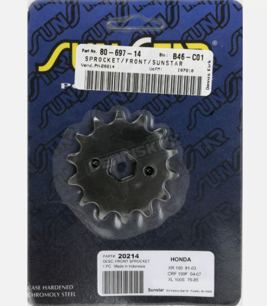Sunstar 14 Tooth, 428 chain size, Front Countershaft Sprocket 20214