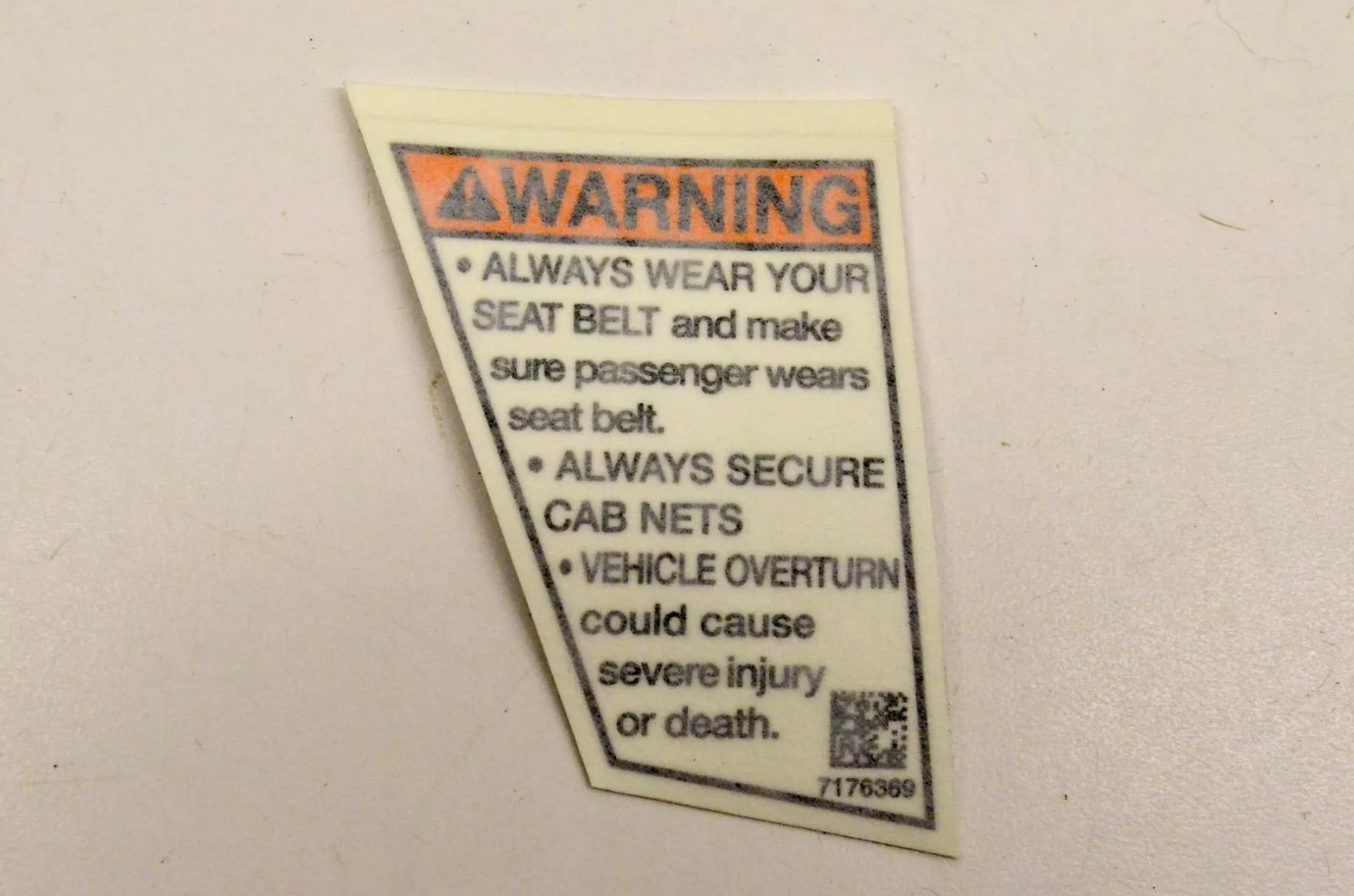 New OEM Polaris 7176369 Decal Warning Seatbelt NOS