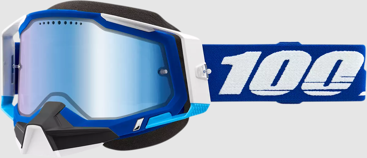 100% RACECRAFT 2 SNOWMOBILE GOGGLES BLUE W/ BLUE MIRROR LENS 26012918