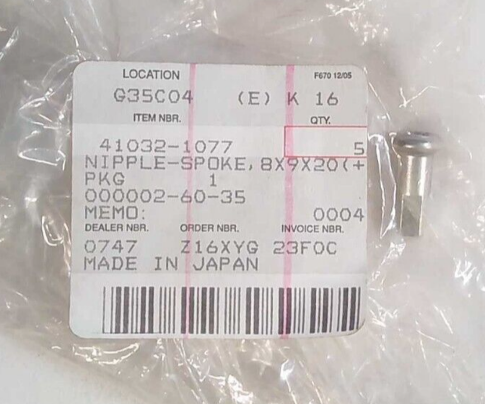 Kawasaki NIPPLE-SPOKE 8X9X20 41032-1077 OEM NEW QTY2