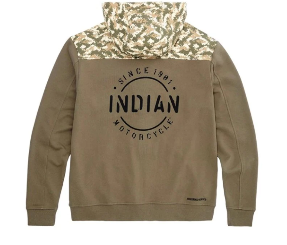 POLARIS INDIAN WOMENS STENCIL BLOCK ICON GREEN KHAKI HOODIE, SIZE L #286297706