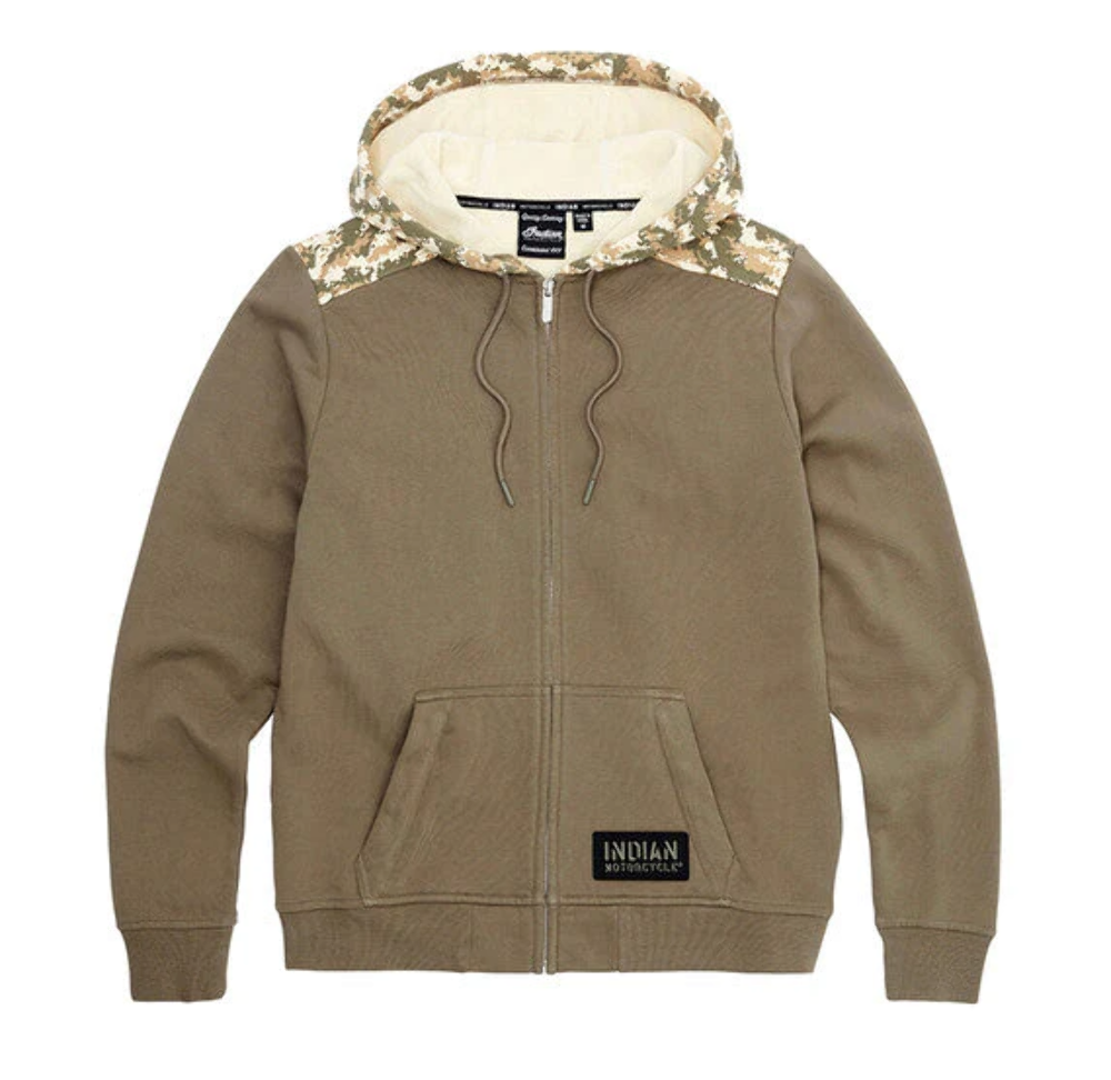 POLARIS INDIAN WOMENS STENCIL BLOCK ICON GREEN KHAKI HOODIE, SIZE #286297703