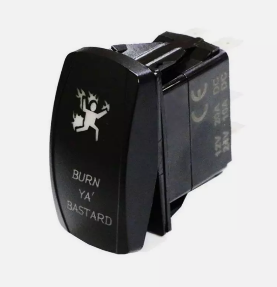 WHIP TECH NEW "BURN YA BASTARD" ROCKER SWITCH WHIP-SW-BYB-BLU